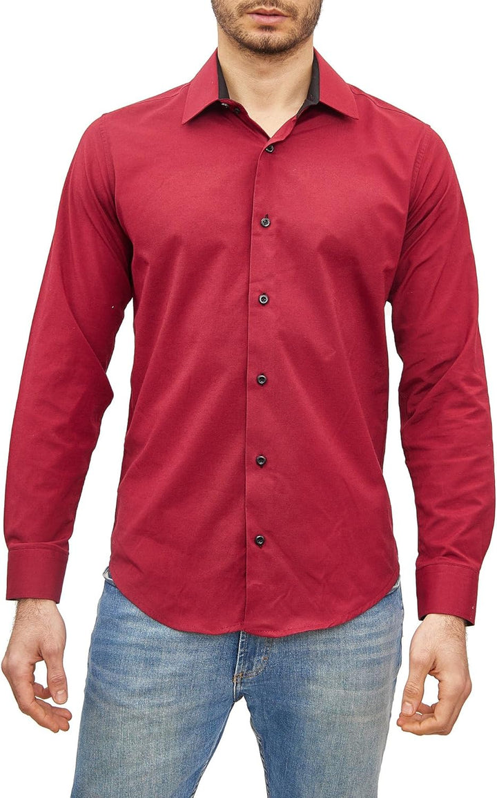 Subliminal Mode - Leicht zu bügeln, Herrenhemd, zweifarbig, einfarbig, Langarm, Slim Fit, Business,