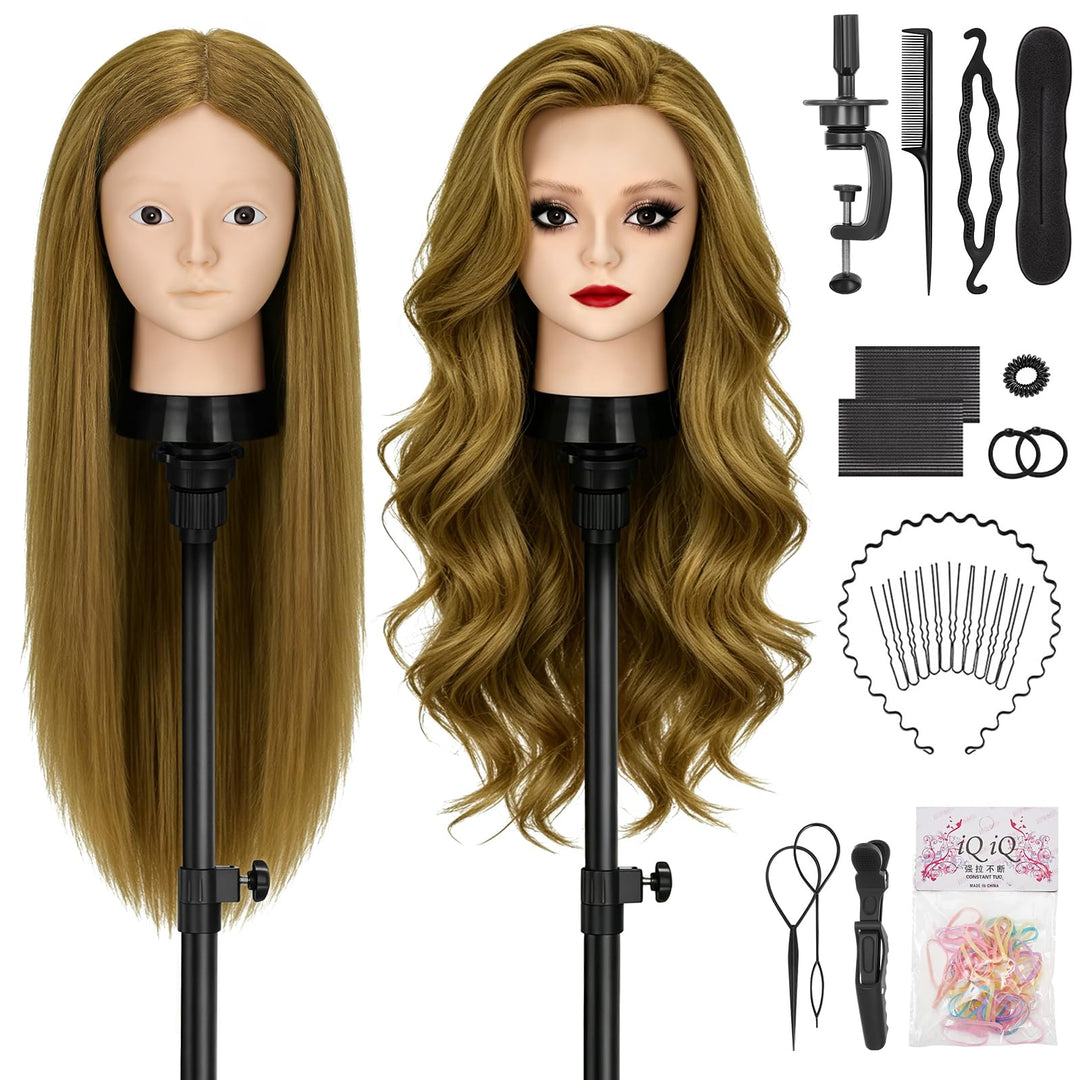 TwoWin Friseurkopf mit Haaren, 24 Zoll (61 cm) 80% Echthaar Mannequin Kopf, Make-up Übungskopf, Trai