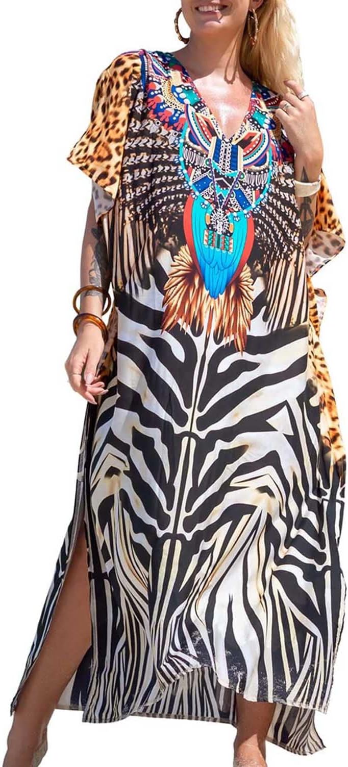 Orshoy Damen Strandkleid Bikini Cover Up V Ausschnitt Kleid Freizeitkleid Sommerkleid Sommer Lang Ma