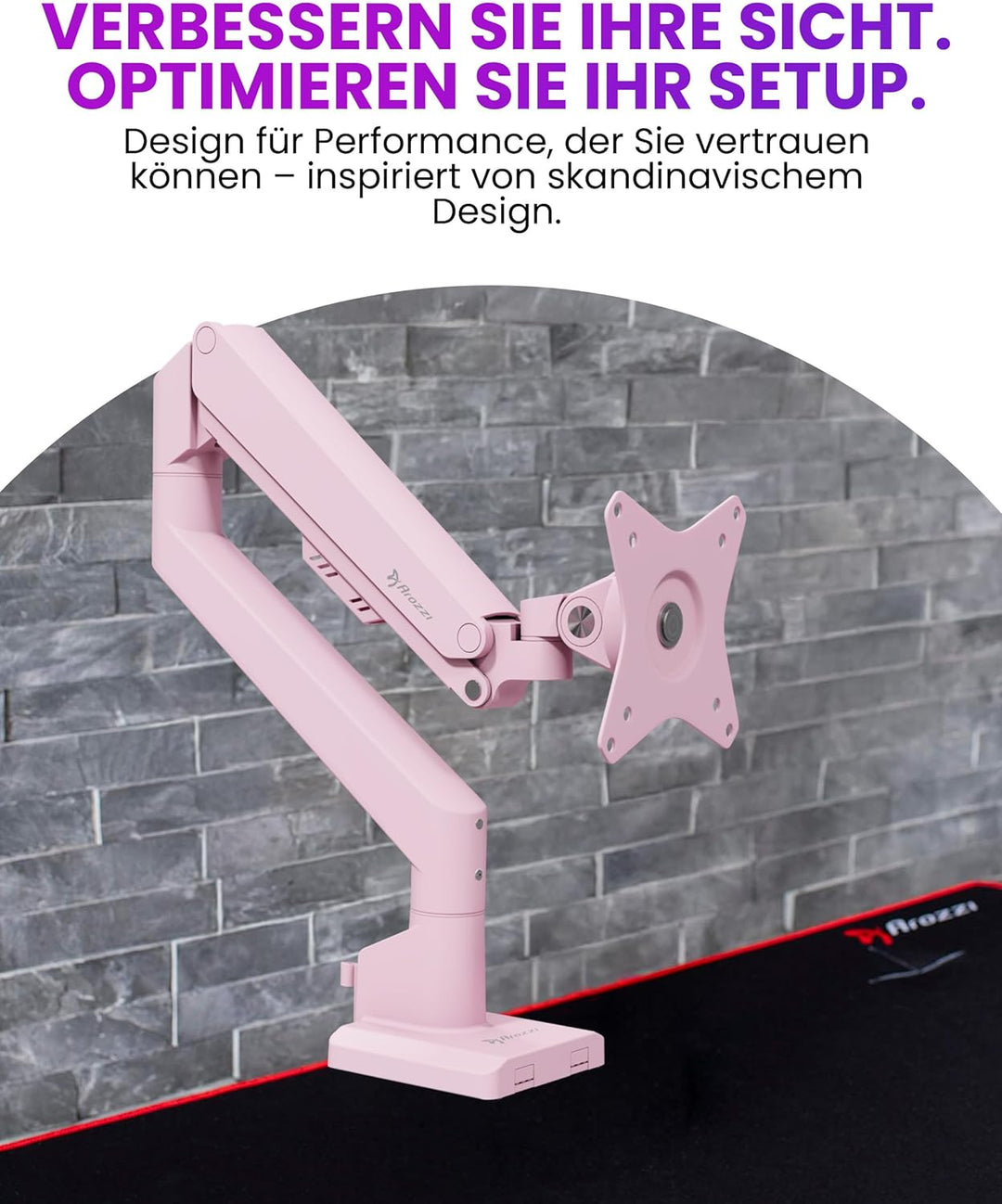 Arozzi Alzare Neo Single Gasdruckfeder-Monitorarm - Vollbewegung, Höhenverstellbar 21–50 cm, VESA 75