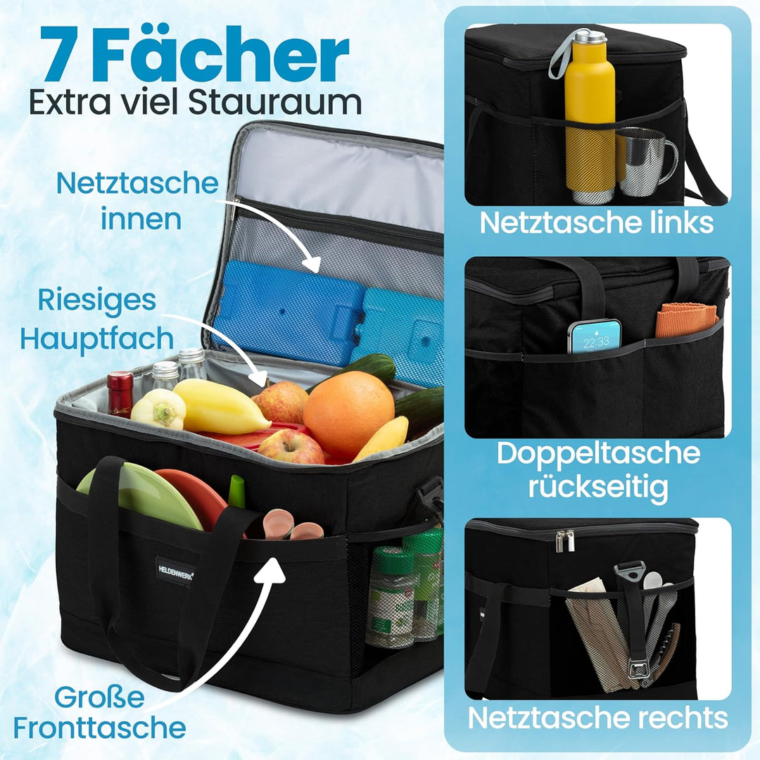 HELDENWERK Kühltasche gross faltbar – Kühlbox bis zu 12h Kühlleistung auslaufsicher &amp; wasserdicht –
