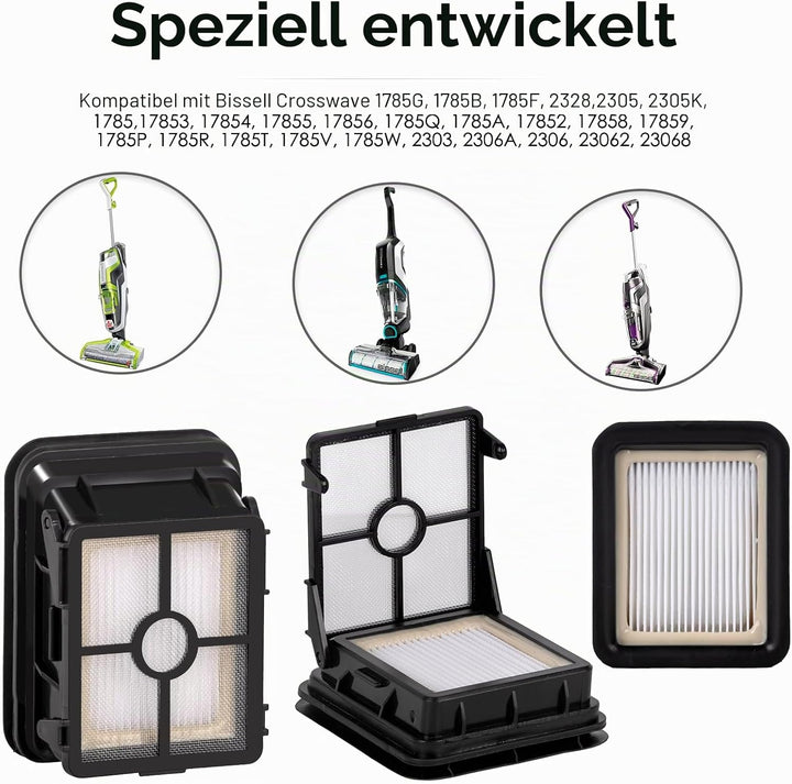 (12 Stück) Ersatz-HEPA-Filter, kompatibel mit Bissell Crosswave 1785 1866 2306 2551 2554 2590 2593 2