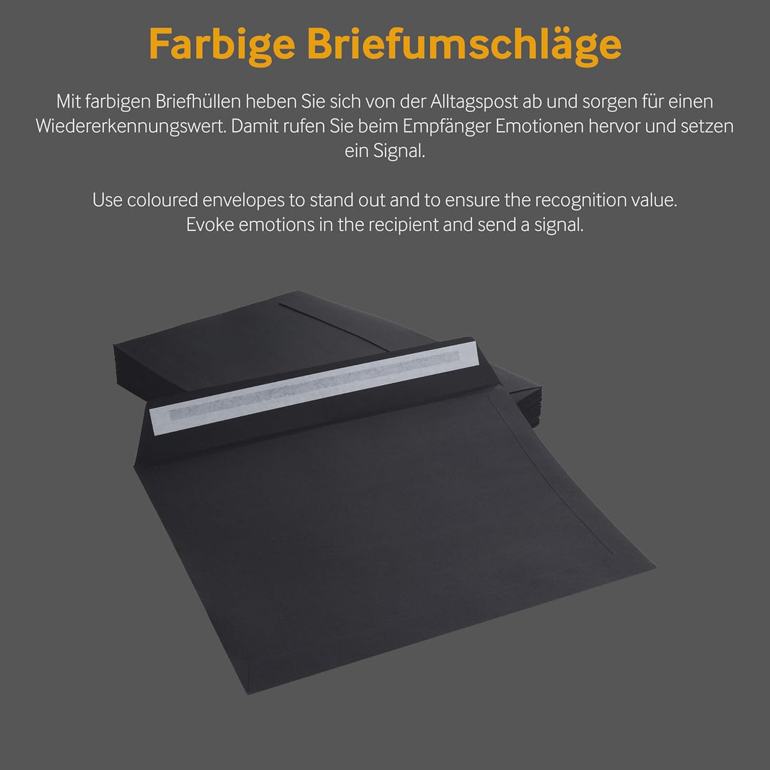 50 Stück, Farbige Briefumschläge, DIN C4, Haftklebung mit Abziehstreifen, Gerade Klappe, 130 g/qm Co
