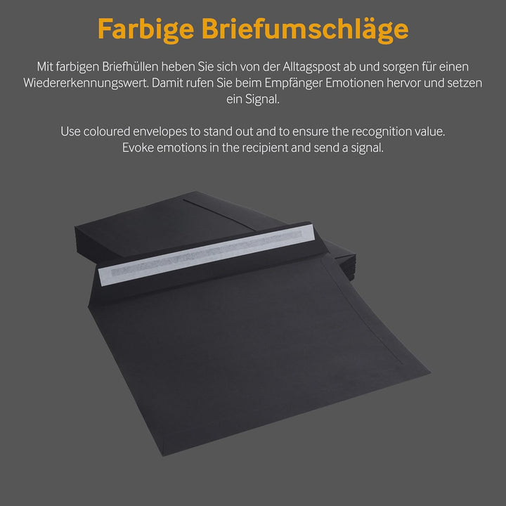 50 Stück, Farbige Briefumschläge, DIN C4, Haftklebung mit Abziehstreifen, Gerade Klappe, 130 g/qm Co
