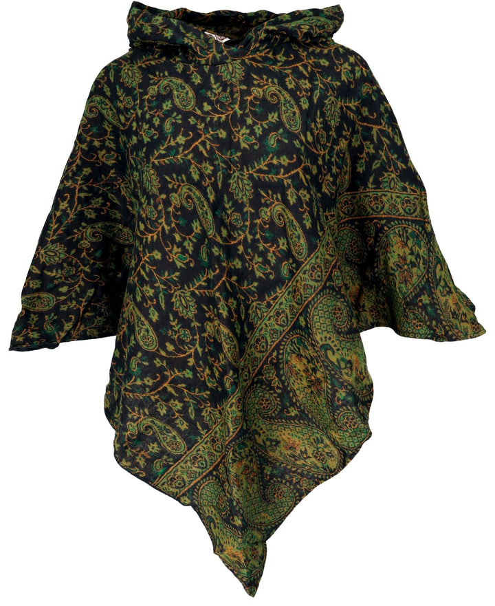 GURU SHOP Flauschiger Poncho mit Kapuze, Goa Hippie Poncho, Damen, Schwarz, Synthetisch, Size:40 40