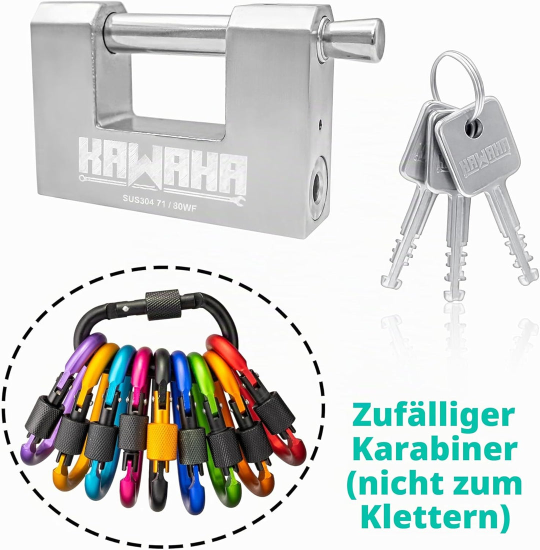 71/80KD-3SK Vorhängeschloss aus Edelstahl, D-förmig, robust, mit Schlüssel für Garagentor, Container