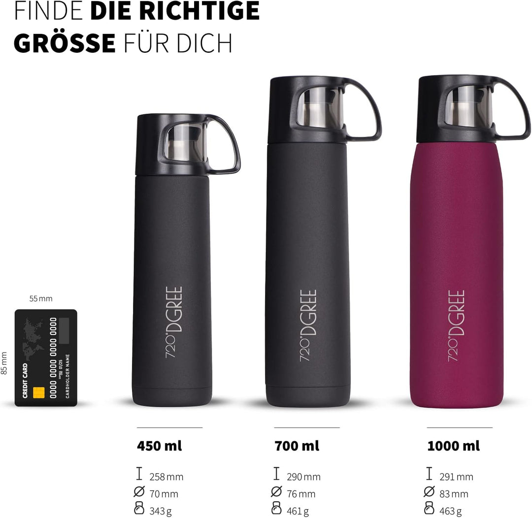 720°DGREE Thermoskanne mit Becher 1l “Follow” - 3 Grössen, 12h Heiss, 24h Kalt, Auslaufsicher, BPA-F