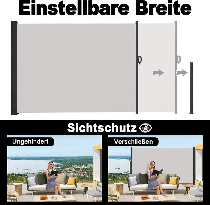 YUENFONG Sichtschutz Garten Seitenmarkise Windschutz Sonnenschutz Zaun Markisenstoff Ausziehbar Mark
