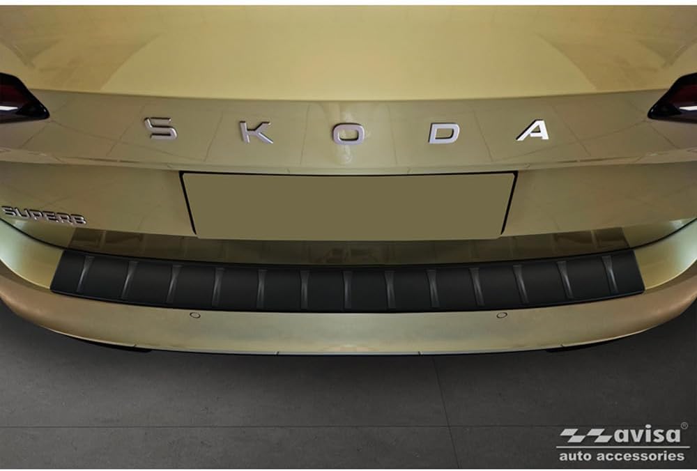 Avisa Matt-Schwarz Edelstahl Heckstossstangenschutz kompatibel mit Skoda Superb IV Combi 2023- 'Ribs