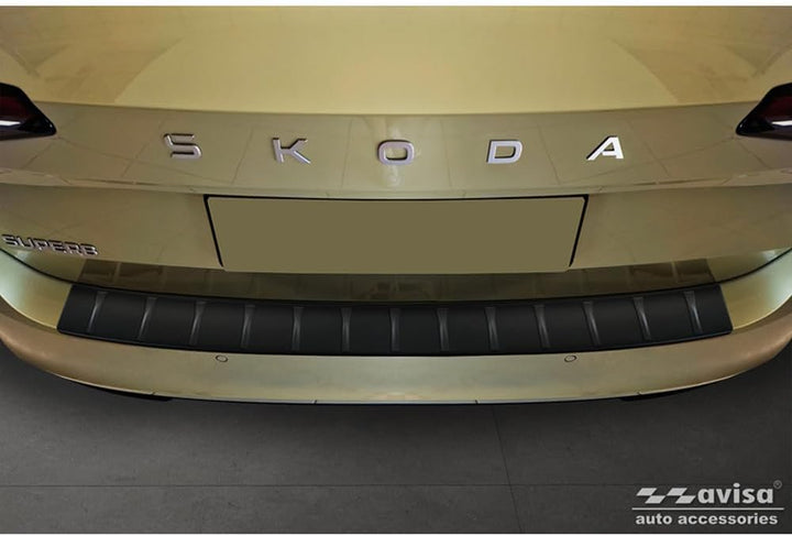 Avisa Matt-Schwarz Edelstahl Heckstossstangenschutz kompatibel mit Skoda Superb IV Combi 2023- 'Ribs