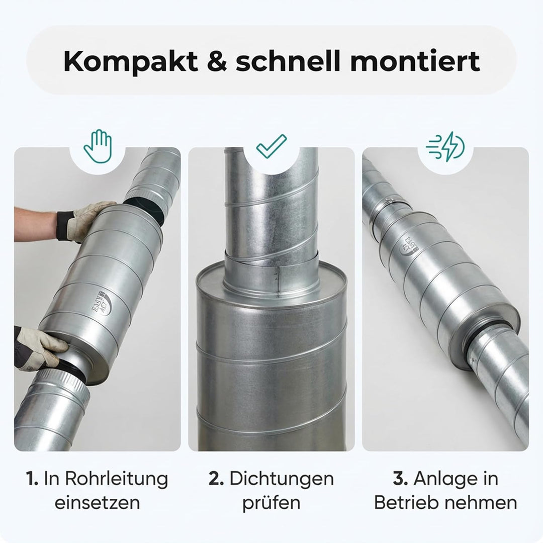 Easy Act Schalldämpfer Ø 100 mm, Länge 600 mm, effizienter Rohrschalldämpfer aus verzinktem Stahl zu