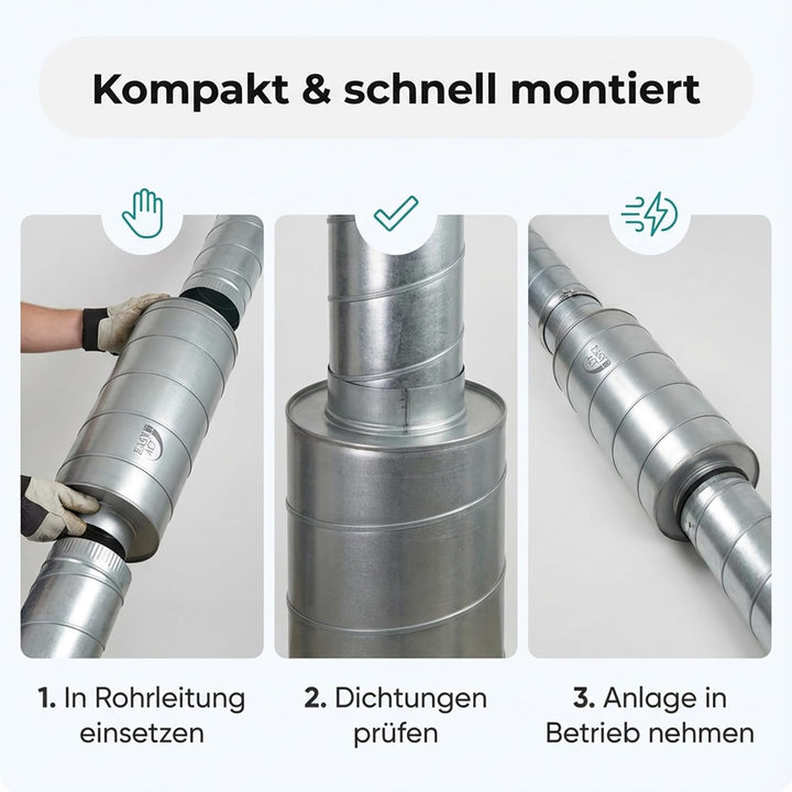 Easy Act Schalldämpfer Ø 160 mm, Länge 600 mm, effizienter Rohrschalldämpfer aus verzinktem Stahl zu