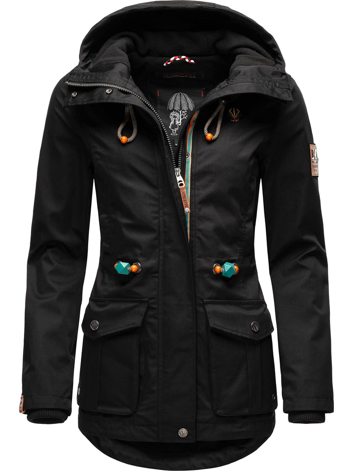 MARIKOO Damen Parka Übergangs-Jacke leicht gefüttert mit Kapuze Babetaa XS-3XL XS Schwarz, XS Schwar