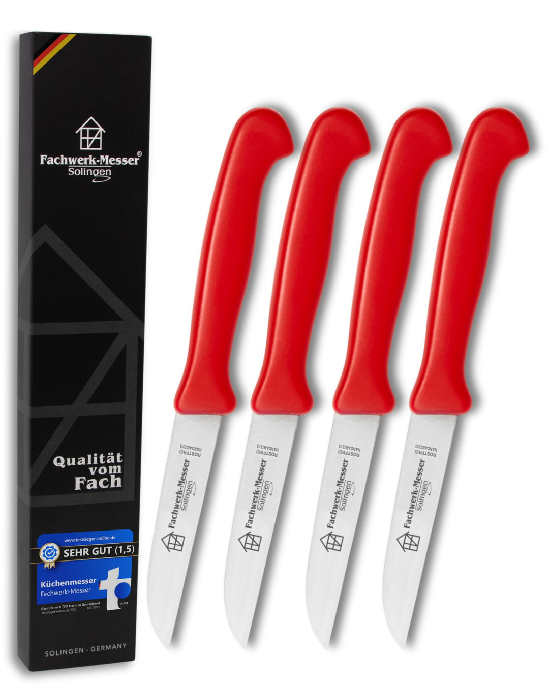 Küchenmesser 4er Set Schälmesser Gemüsemesser 7,5 cm Klingenlänge Solinger Qualität Rot 4er-Set Gera