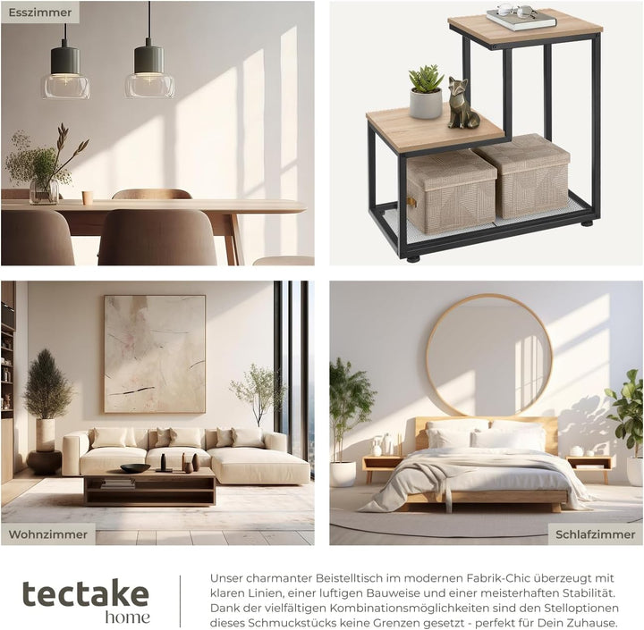 tectake® Industrial Beistelltisch Holz + Metall, Couchtisch 60,5 x 35,5 x 60,5 cm, Deko Wohnzimmer,