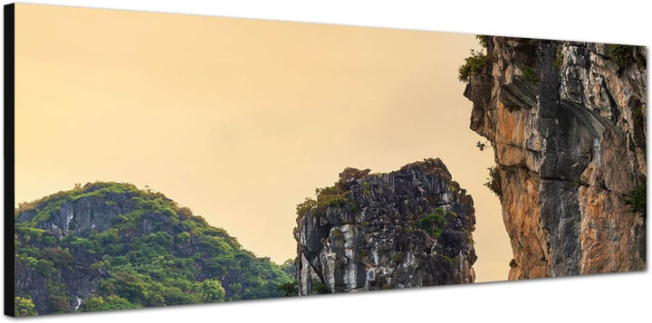 Paul Sinus Art Panoramabild auf Leinwand und Keilrahmen 150x50cm Vietnam Halong Bay Felsen Meer Natu
