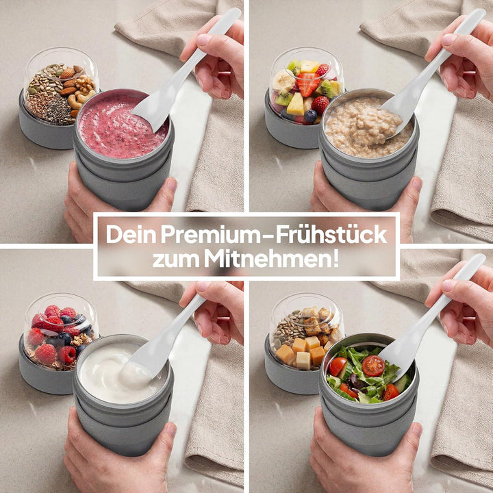 Müslibecher, auslaufsicherer Joghurtbecher to go mit Löffel, für Müsli, Joghurt, Frühstücksbecher au