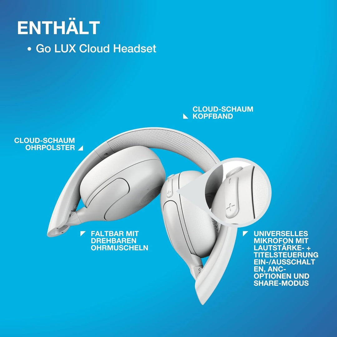 JLab Go Lux ANC Kopfhörer Noise Cancelling - Kabellose Bluetooth On Ear Kopfhörer mit Mikrofon, Akti