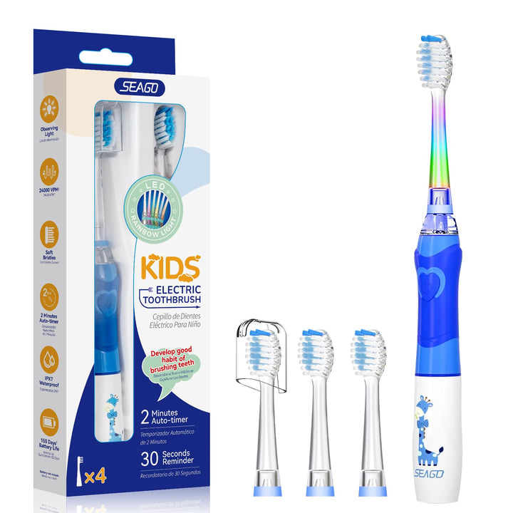 Seago Elektrische Zahnbürste Kinder ab 3-12 jahre Kinderzahnbürsten mit Farbigem Licht Smart Timer 4
