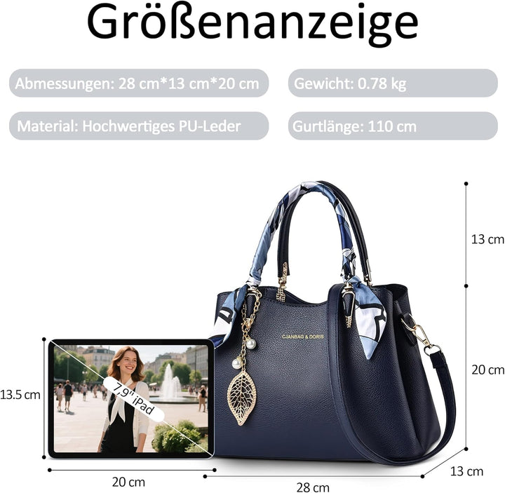 DORRISO Elegant Damen Handtasche Grosse Kapazität Schultertasche mit Einzigartigem Anhänger Umhänget