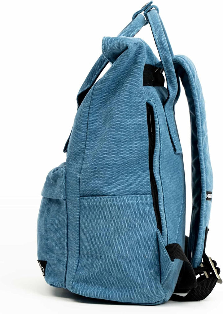 Canvas-Rucksack Kolibri/Alltagsbegleiter mit 20l Volumen/Fächervielfalt/Rolltop – Blau