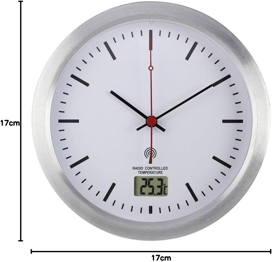 Renkforce E1003R Funk Wanduhr 17 cm x 6 cm Silber Badezimmer-/Feuchtraum geeignet