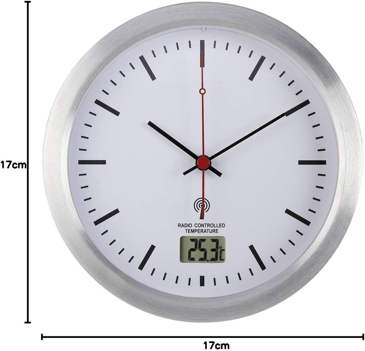 Renkforce E1003R Funk Wanduhr 17 cm x 6 cm Silber Badezimmer-/Feuchtraum geeignet