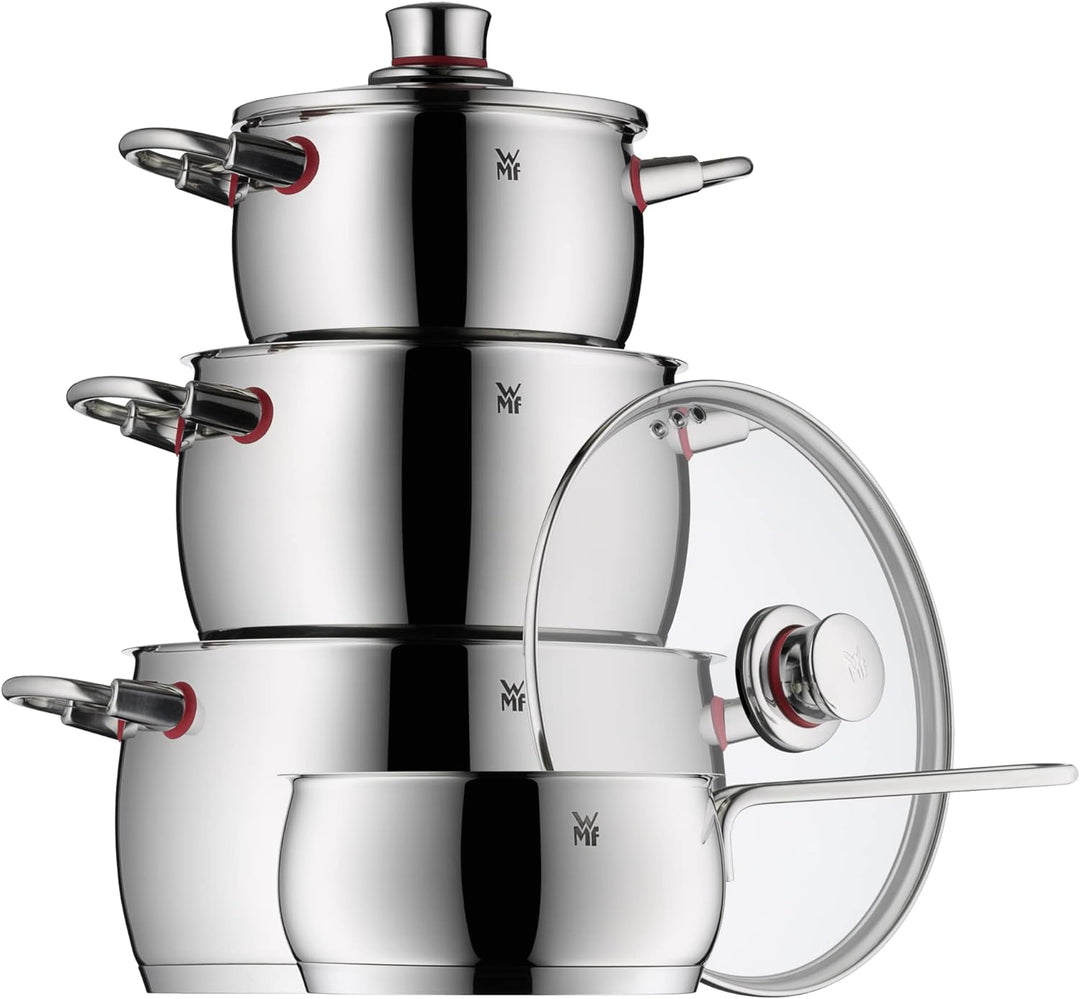 WMF Quality One Topfset Induktion 4-teilig, Kochtopf Set mit Glasdeckel, Cromargan Edelstahl poliert