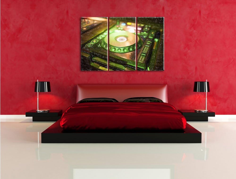 Pixxprint Grün beleuchteter DJ Pult als Leinwandbild/Grösse: 3 Teilig (120x80 cm) cm/Wandbild/Kunstd