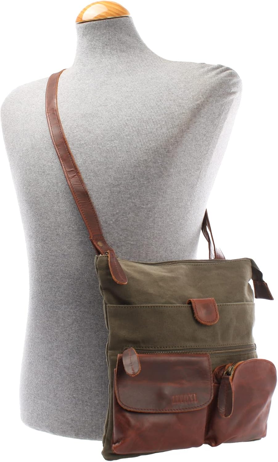 LECONI Umhängetasche Canvas &amp; Leder kleine Schultertasche Handtasche Damen + Herren Vintage Retro St
