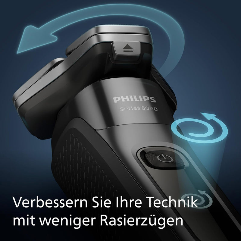 Philips Shaver S8000 – Elektrischer Nass-& Trockenrasierer mit SkinIQ Technologie in Eisblau mit int