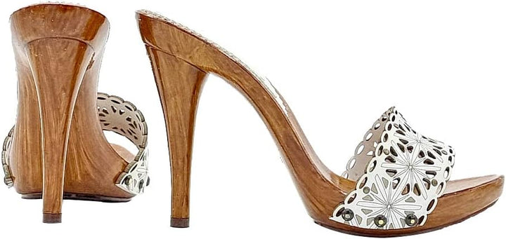 Clogs mit weiss gelasertem Obermaterial - Absatz 12 - Made in Italy - KM71401 BIANCO (41, WEISS) 41