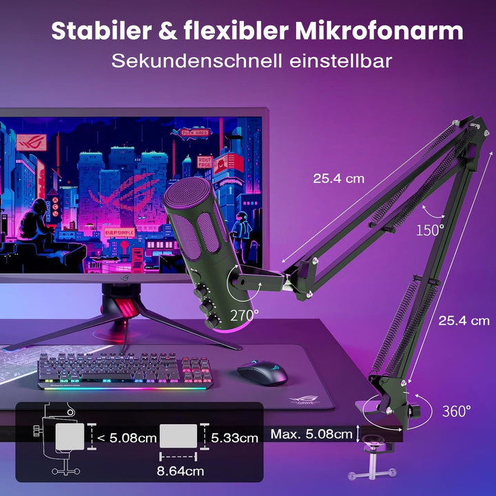 Ortizan Gaming Mikrofon PC, USB Podcast Mikrofon für PS4/5 und Mac, Noise Cancellation Kondensator M