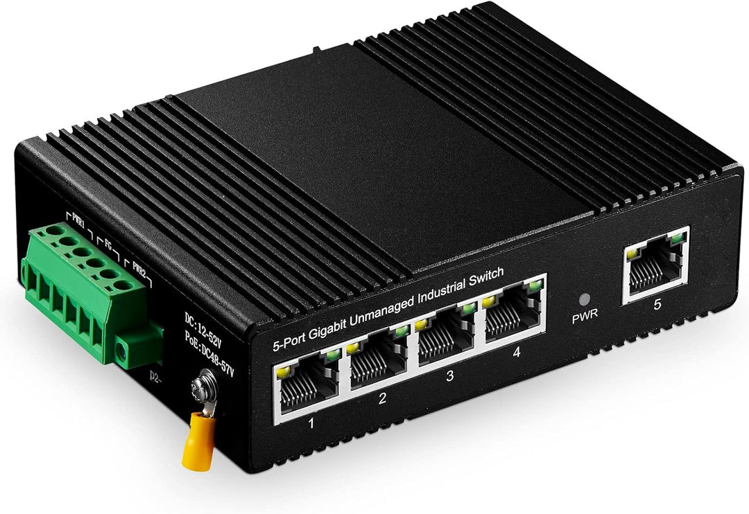 Binardat 5 Port Gigabit Din Rail Industrial Ethernet Switch, 4 Ports and 1 Uplink 10/100/1000Mbps, F