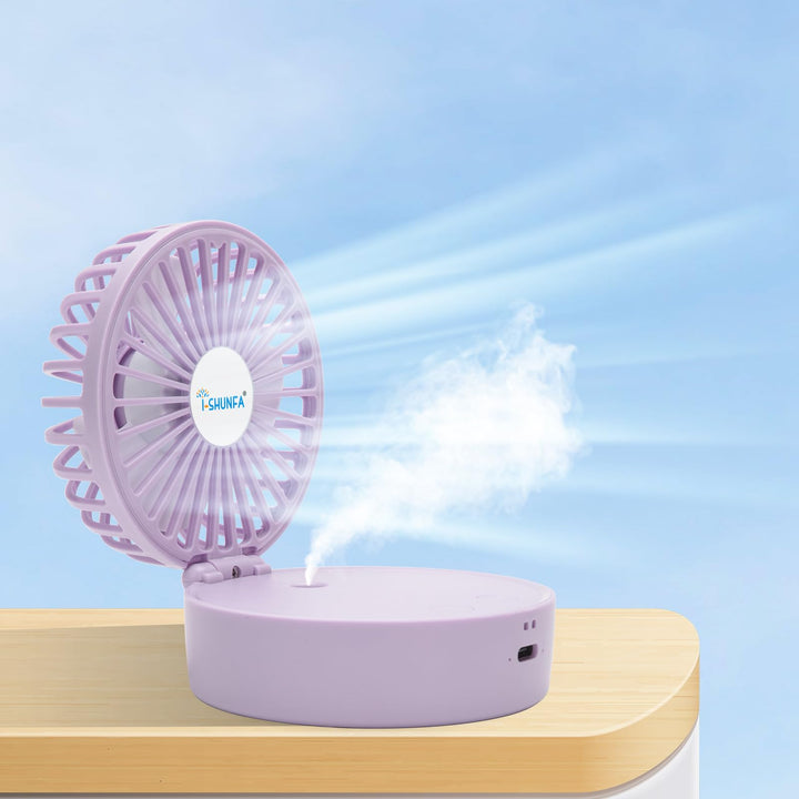 Handventilator mit Kühlen Nebel,Tragbarer Mini Ventilator USB-Aufladbar,5 Geschwindigkeiten,Faltbare