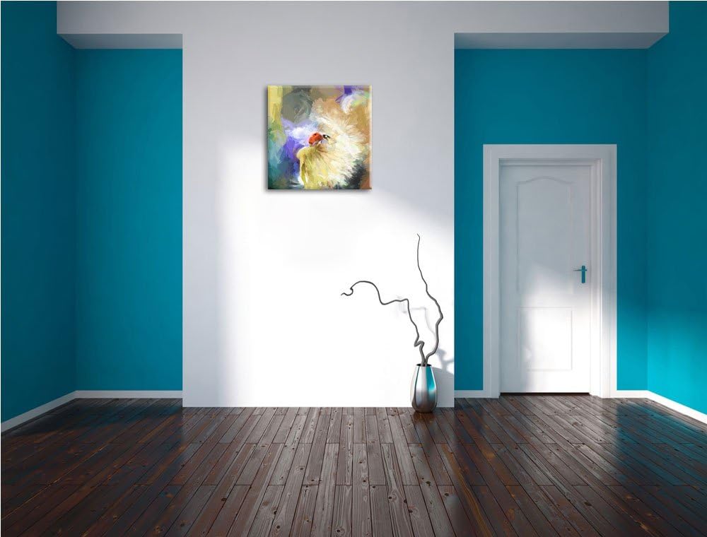 Pixxprint bunter Marienkäfer auf zarter Pusteblume, Format: 70x70 auf Leinwand, 70x70