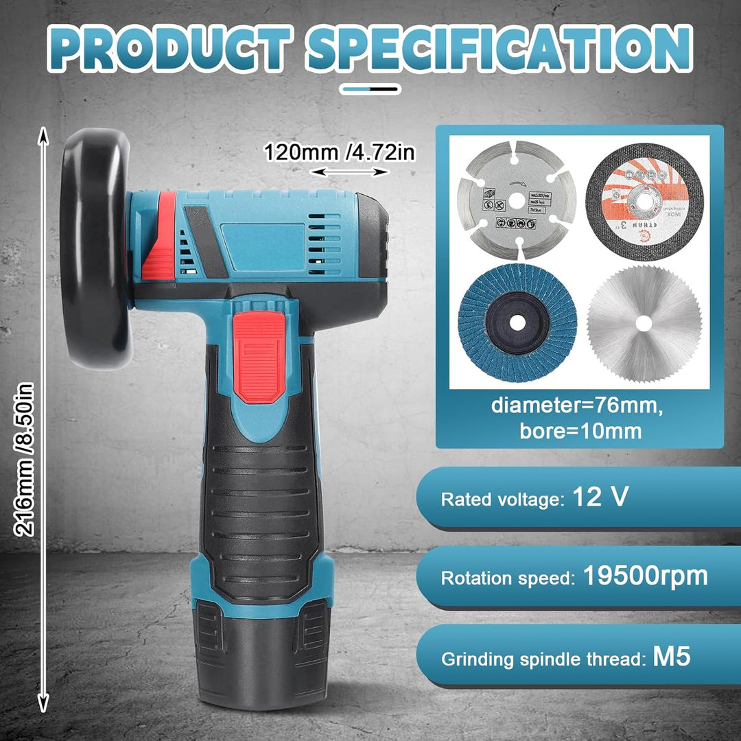 Mini Winkelschleifer, Professional Akku Winkelschleifer Set 12V, Mit 2 Batterien 2000mAh, Trennschle