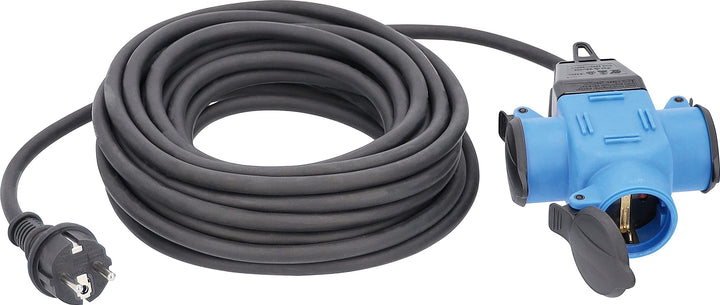 as - Schwabe 62059 3-fach Gummi-Verteilersteckdose, blau, IP44 Gewerbe, Baustelle,10 Meter