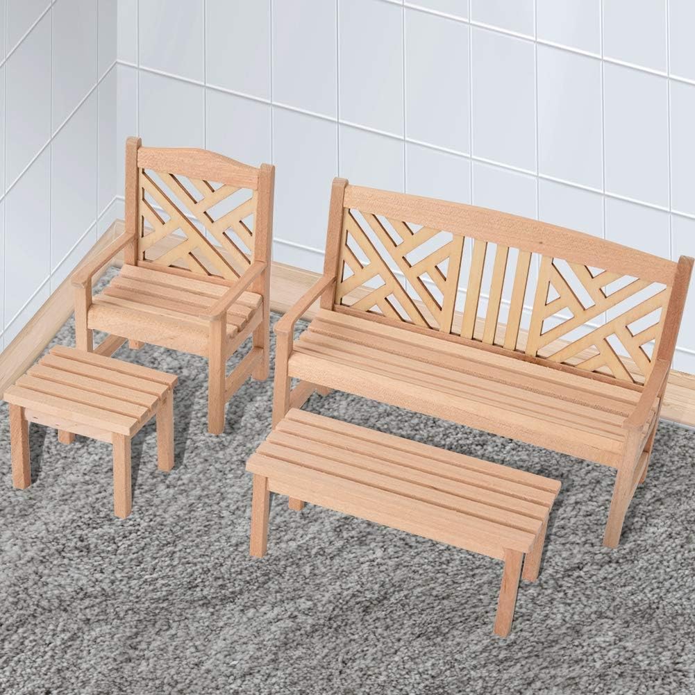 4 STÜCKE Holz Puppenhaus Möbel Garten Stuhl Hocker 1:12 Skala Holz Farbe Puppenhaus Miniatur Tisch S