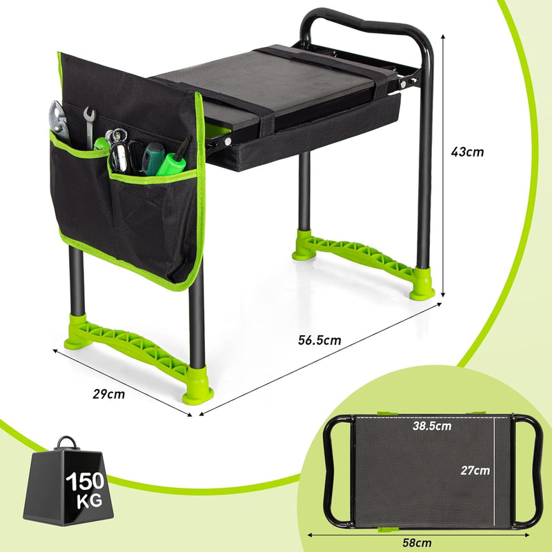 Todeco Gartenhocker Kniebank mit 2 Arten von Kissen und Gartenwerkzeug Tasche, Gartenhelfer Kniehilf