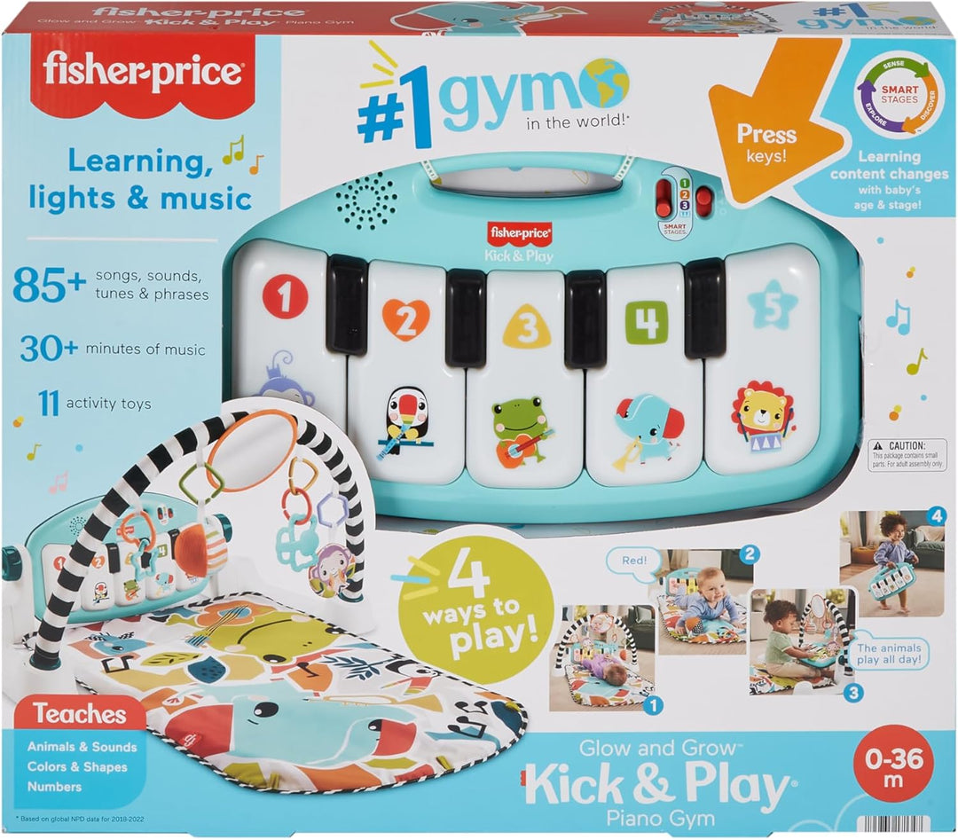 Fisher-Price Kontrast Kick & Play Pianospieldecke für Babys, Spielspass Pianospieldecke, tragbares M