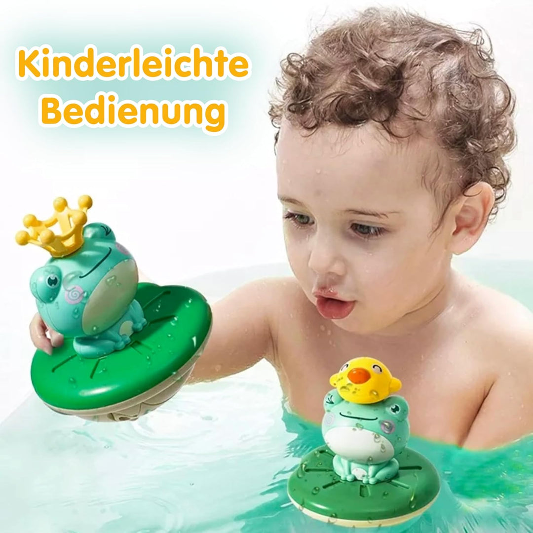 SPITZER TOYS Schwimmender Badefrosch mit Wassersprinkler, Badespielzeug für Badewanne & Pool, Wasser