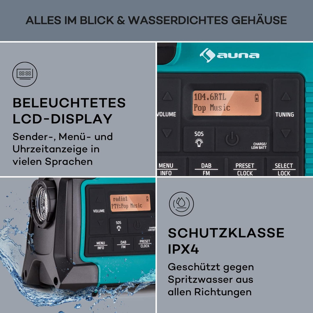 Auna Aufladbares DAB Plus Radio Mit Bluetooth, Batterie, DAB/DAB+/FM, LCD Display, Wecker, Retro-Des