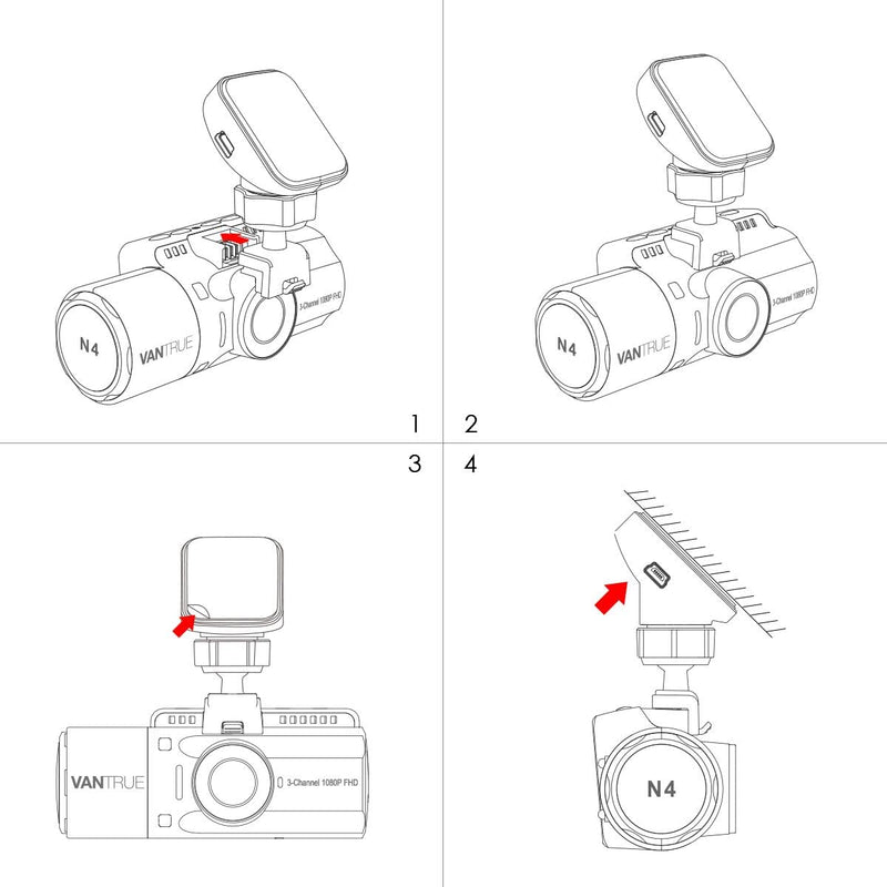 VANTRUE GPS Aufkleber-Halterung für N4/X4S/ T3/ N2S Dashcam mit Typ C USB Anschluss, auf Windschutzs