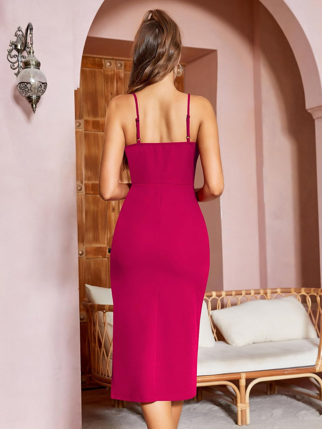 Missufe Damen Cocktailkleid Partykleid Wickelkleid Sommerkleid Midikleid Festliche Elegant Bodycon H