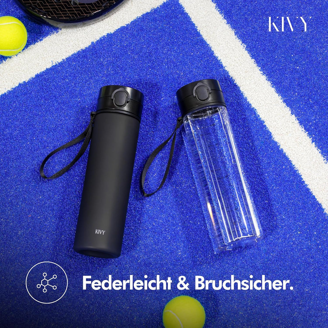 KIVY Tritan-Wasserflasche 1,5 Liter - Kohlensäure geeignet & Auslaufsicher - Für Sport, Schule & Bür
