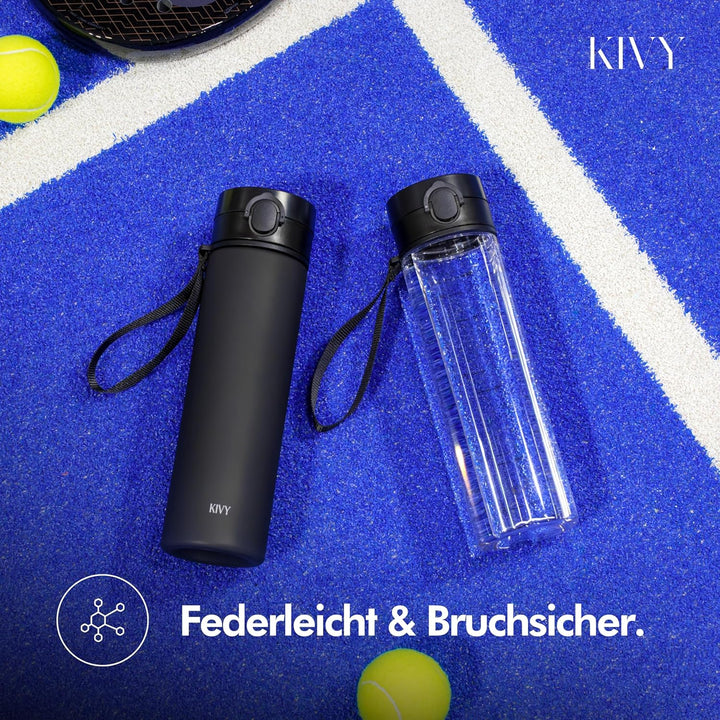 KIVY Tritan-Wasserflasche 1,5 Liter - Kohlensäure geeignet & Auslaufsicher - Für Sport, Schule & Bür