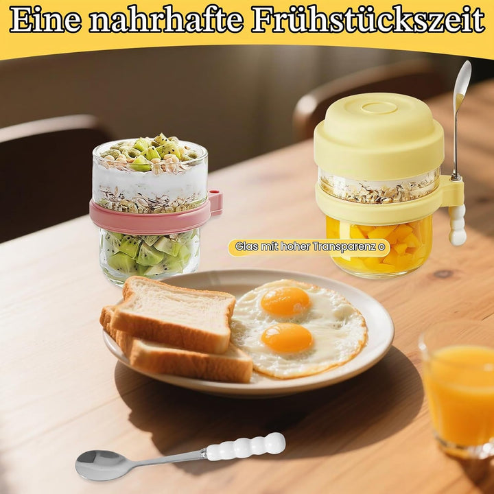 2 Stück Müslibecher, Praktischer Joghurtbecher to go, Müslicup, Overnight Oats Behälter, Joghurt To