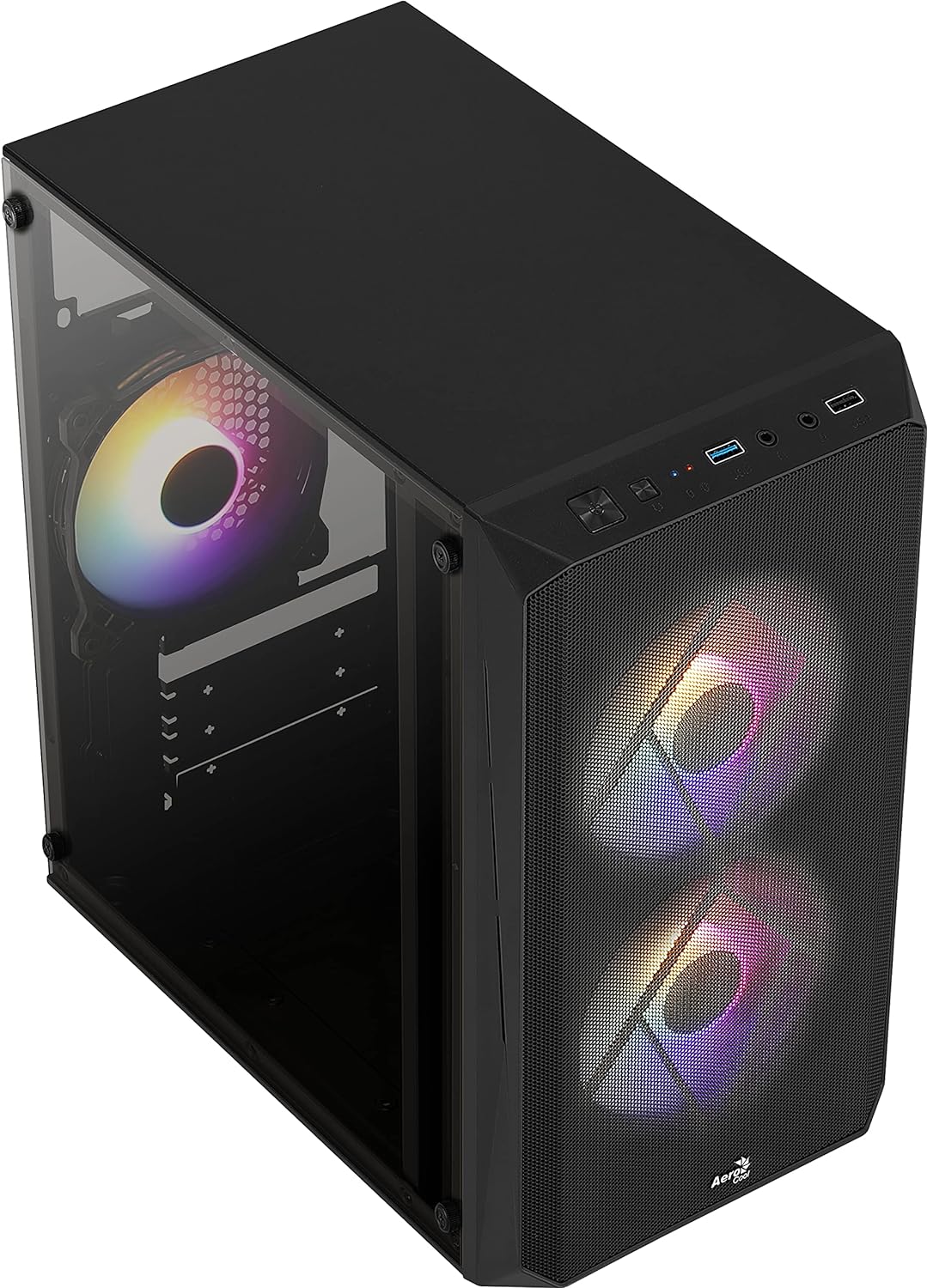 AeroCool CS107 V2, MicroATX- PC-Gehäuse, Seitenfenster, 3 x 120mm FRGB-Lüfter, CS107V2, schwarz Schw