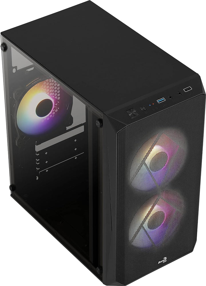 AeroCool CS107 V2, MicroATX- PC-Gehäuse, Seitenfenster, 3 x 120mm FRGB-Lüfter, CS107V2, schwarz Schw